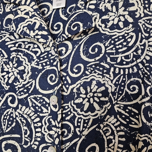 Coldwater Creek Linen Blend Navy White Paisley Sleeveless Dress Petite P4 - Picture 3 of 6